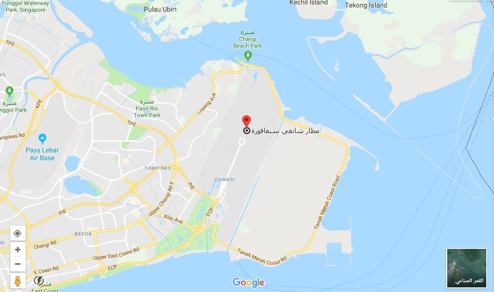 موقع مطار شانغي في سنغافورة موقع مطار شانغي في سنغافورة